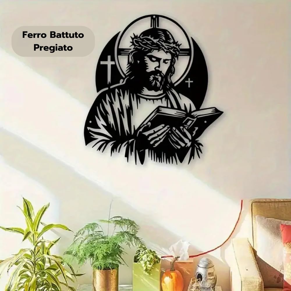 MONTY SOUL Arte Murale in Metallo di Gesù Cristo – Decorazione Religiosa da Parete in Ferro Battuto Pregiato – Arredo Sacro per Casa, Chiesa – Idea Regalo per Natale e Pasqua (Bibbia 33,5 x 40,5 cm)