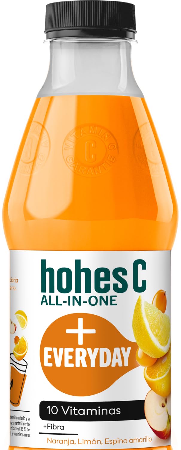 hohes C All in One Everyday Multifrutas de Naranja, Limón, Espino Amarillo con 10 vitaminas, Hierro y Fibra- Pack 6 x 1L