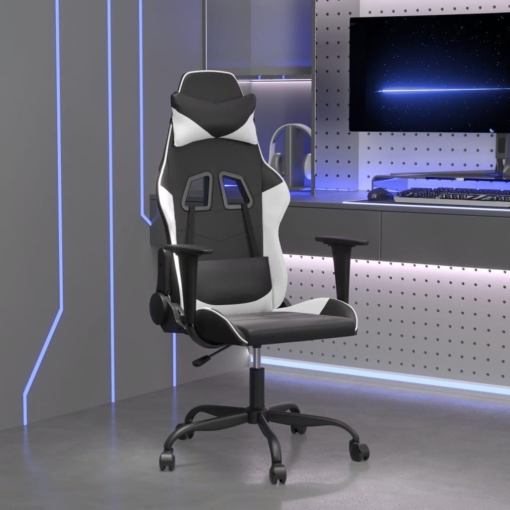 Chaise de jeu réglable en hauteur en similicuir noir et blanc design