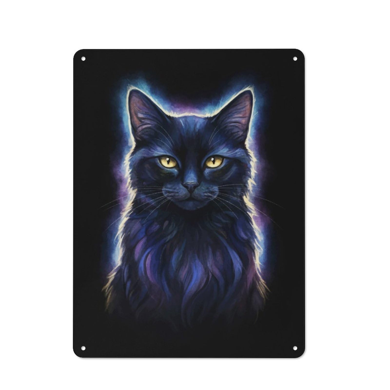Junmoney Style-13 Retro Metal Wall Sign 40X30cm Featuring Mystical Cosmic Black Cat For Pub Or Café, For Garage, Workshop And Man Cave Decoration