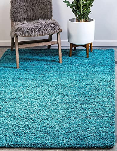 Image of Carpet for Hall 6x8 feet Shaggy Rug Handmade Microfiber Cozy Soft, Plush & Fluffy Anti-Skid Rectangular Carpet & Rugs for Living Room & Bedroom with 2 inch Thickness, Turquoise Carpet