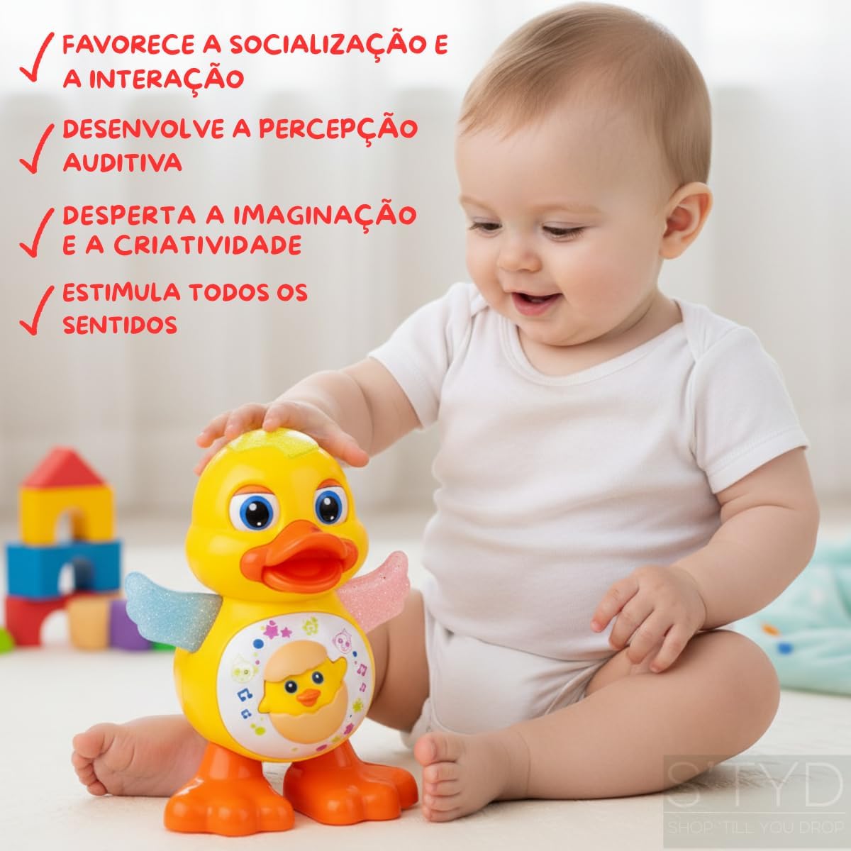 Patinho Musical Dançante, Brinquedo Infantil com Luzes, Sons e Movimento, Desenvolve os Sentidos e a Criatividade