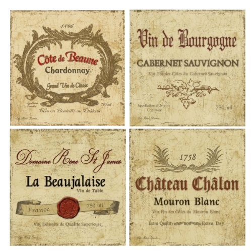 Thirstystone Stoneware Coaster Set, Wine Labels