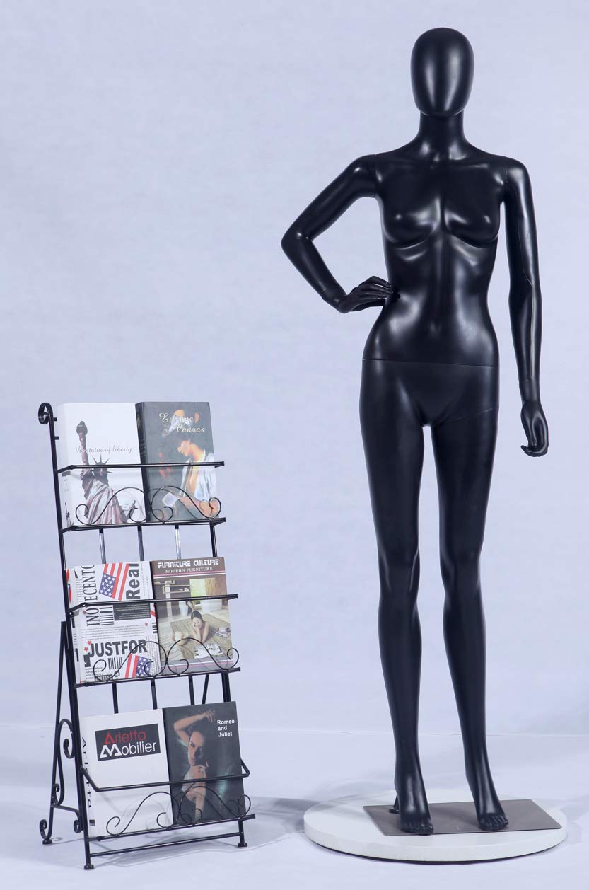 FC-11Black Mannequin de vitrine abstrait avec tête en forme d’œuf sans visage et socle métallique Noir mat
