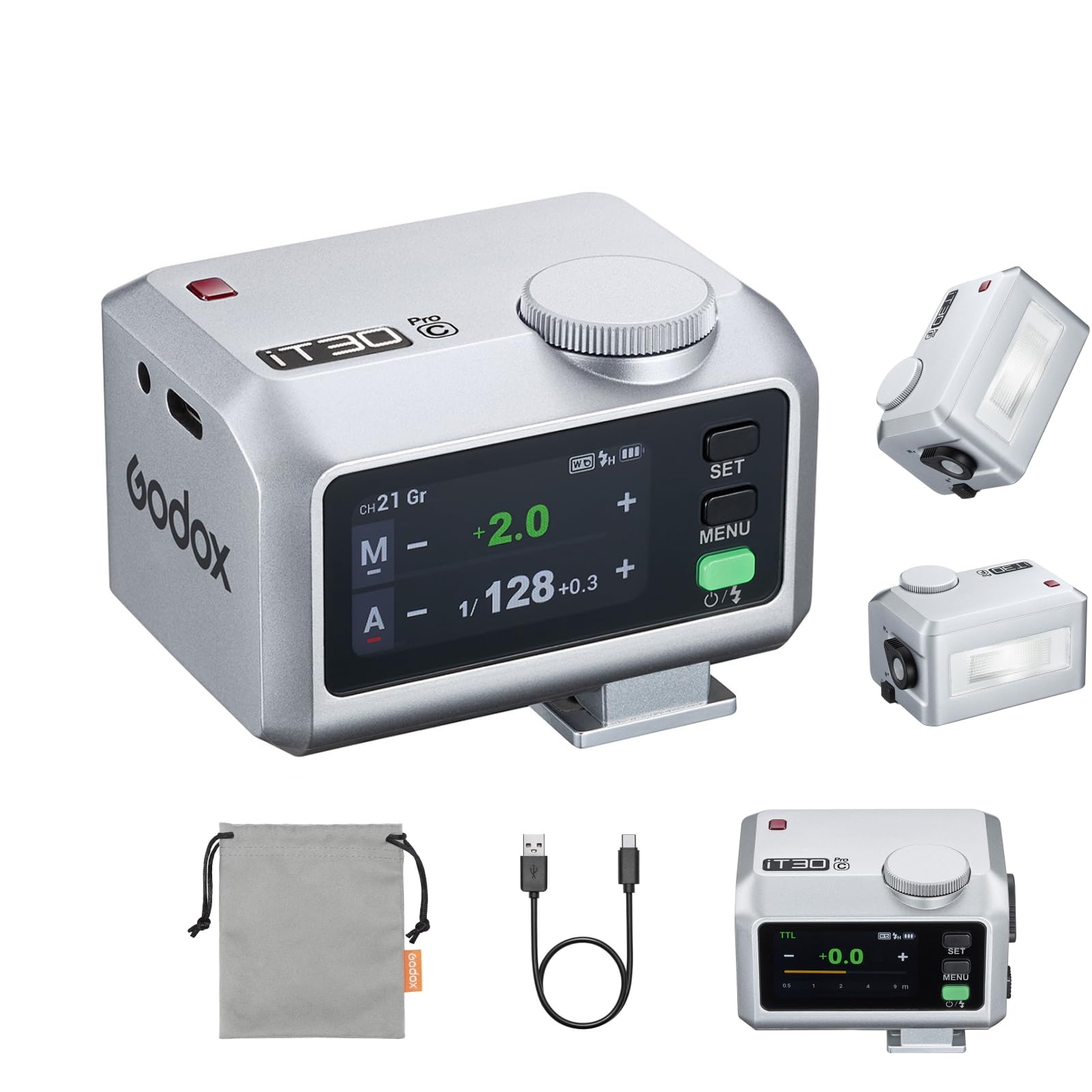 GODOX iT30ProC E-TTL II Flash pour appareil photo GN15 Speedlite 560 Nombre de flash 1,5 s Temps de recharge 1/8000s HSS Diffuseur intégré pour appareils photo Canon (argent)