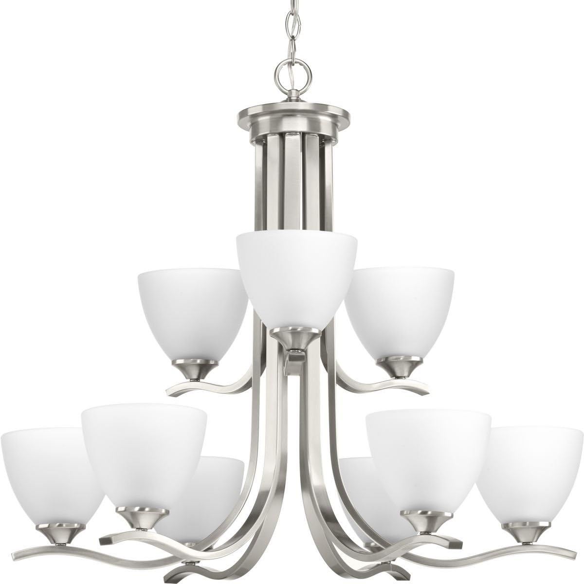Progress Lighting Laird Collection 9-Light Etched Glass Traditional Chandelier Light Brushed Nickel