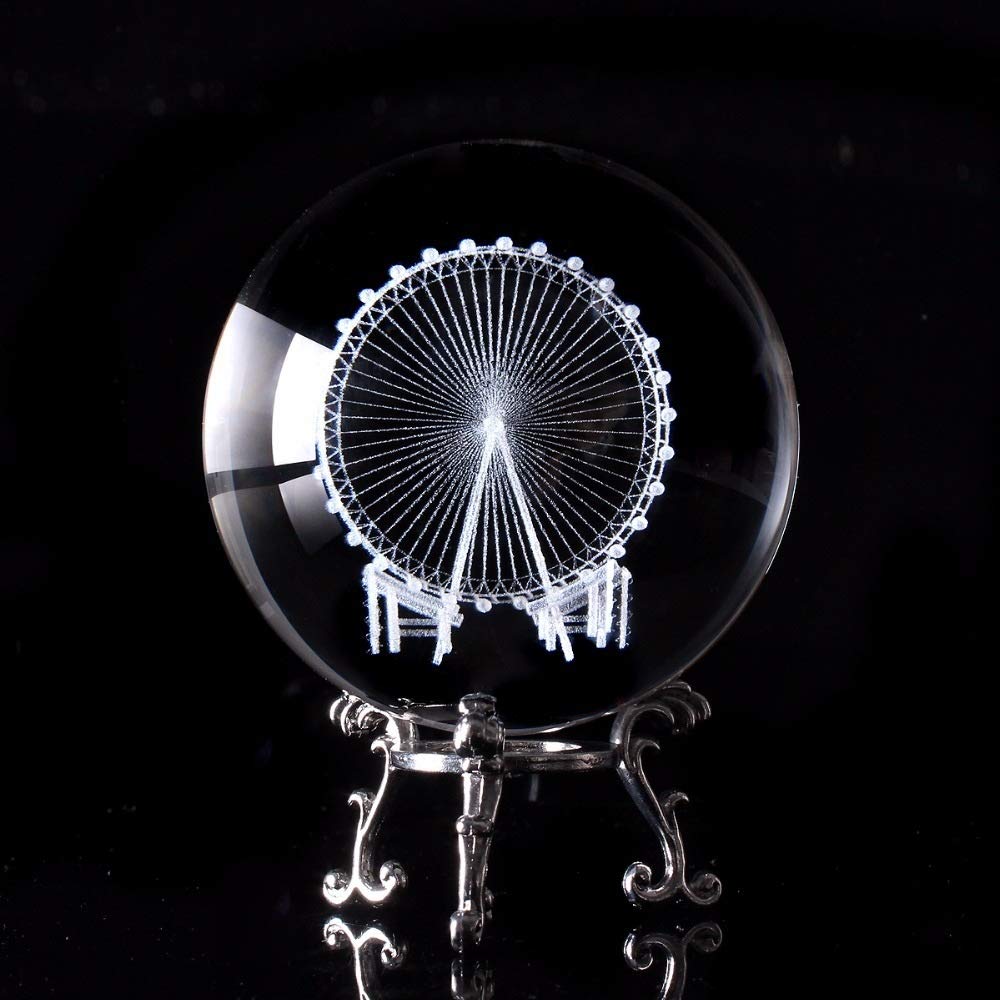Kryształowa kula 60/80mm 3D grawerowany laserowo diabelski młyn kryształowa kula 3D miniaturowy model kula szklana kula ozdoba akcesoria do dekoracji domu prezenty wróżenie piłka czary patrząca kula