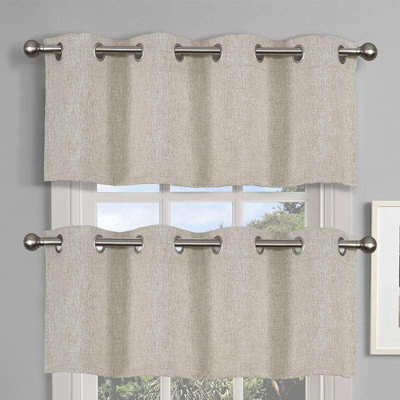 DecoHongDi 2 Pack Burlap Blackout Valance Grommets Window