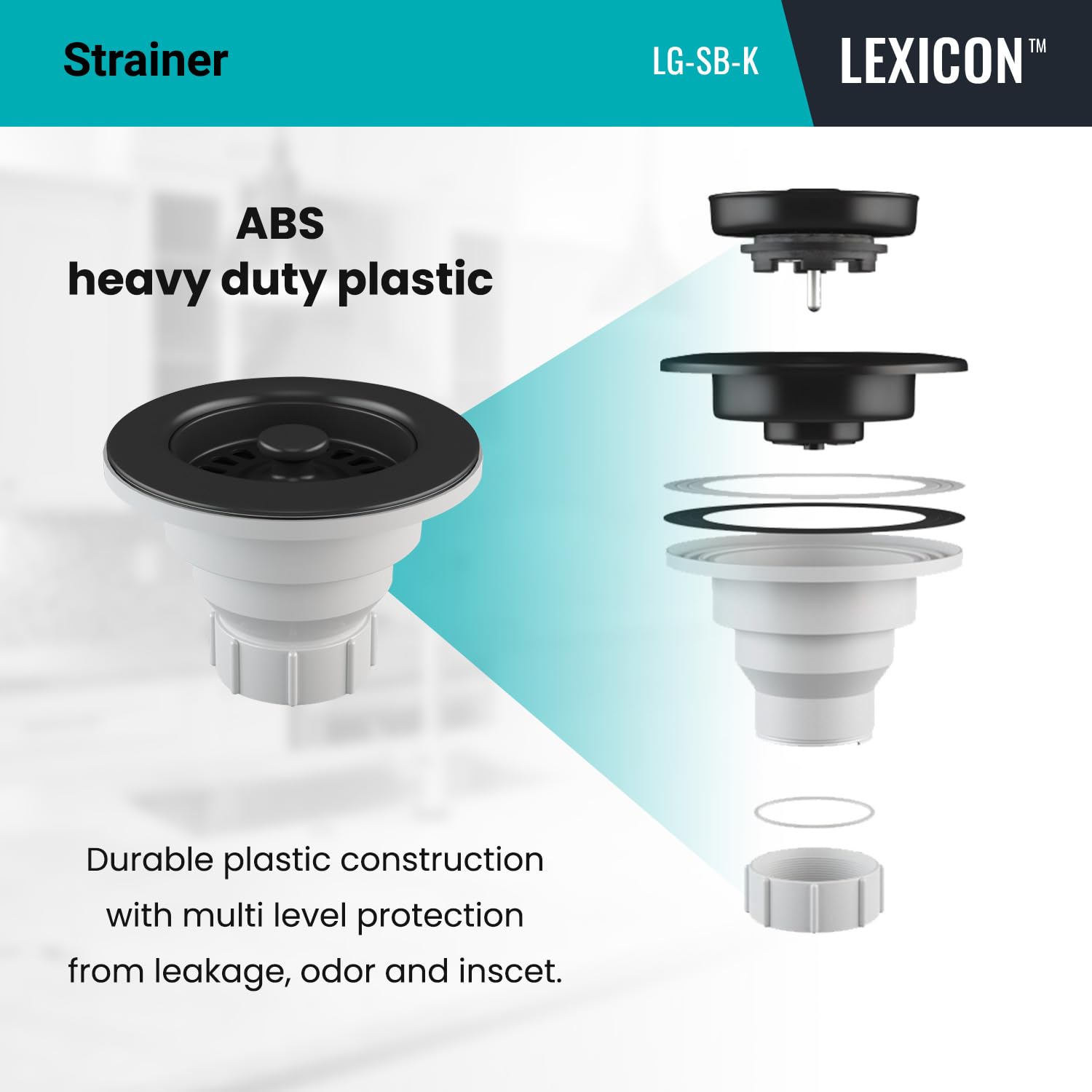 Lexicon Quartz Kitchen Sink Strainer with Decorative Matte Black