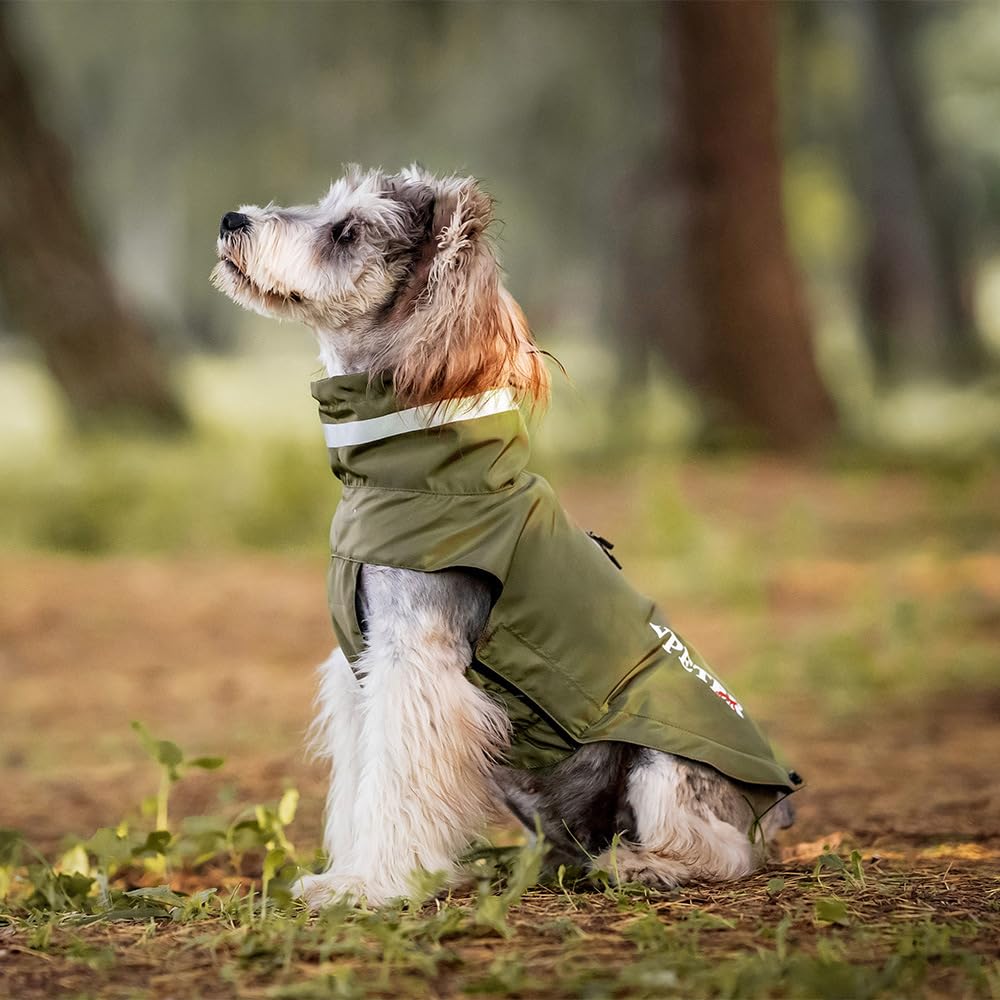 BT Bear Dog Raincoat,Adjustable Waterproof Lightweight Rain Jacket with Reflective Strip Dog Poncho Raincoat for Small Dogs,Olive green M - Image 2