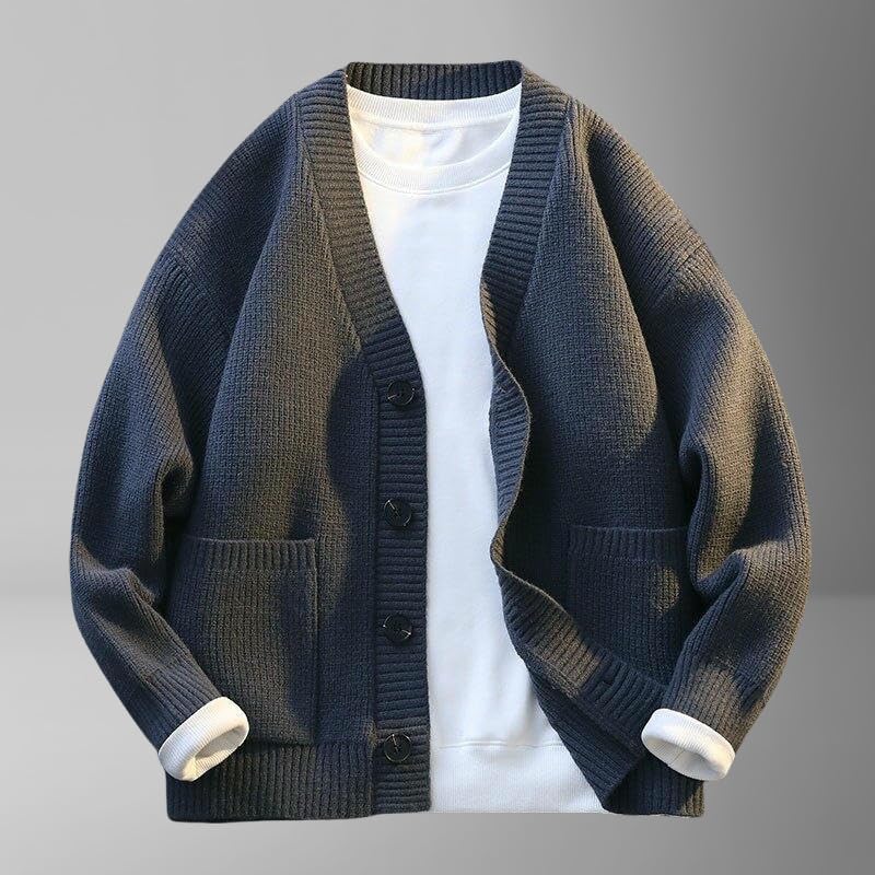 Men's Spring Autumn V-Neck Simple Pocket Knit Cardigan3