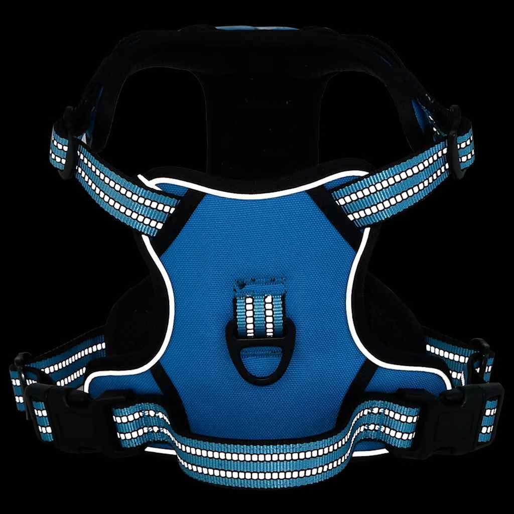 Arnés reflectante azul grande de poliéster ajustable con 4 correas y 2 hebillas, acolchado, transpirable, para entrenamiento, paseo, viaje y conducción segura