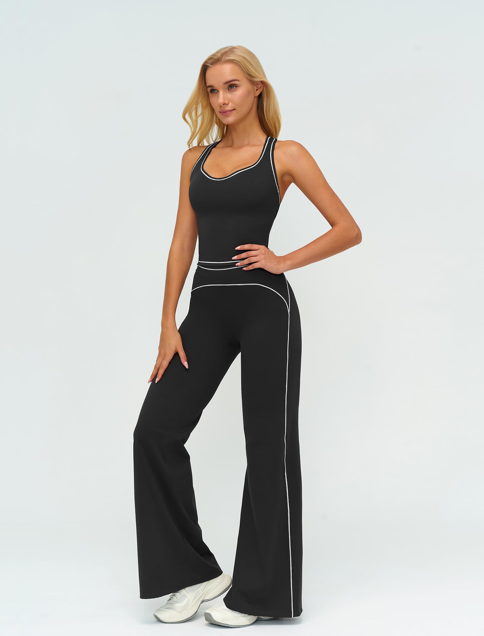 IDOPIP Sport-Set Damen Zweiteiler: Gym Set mit Tanktop Racerback Yogahose mit geradem Bein - Sportanzug für Fitness Yoga Pilates Workout