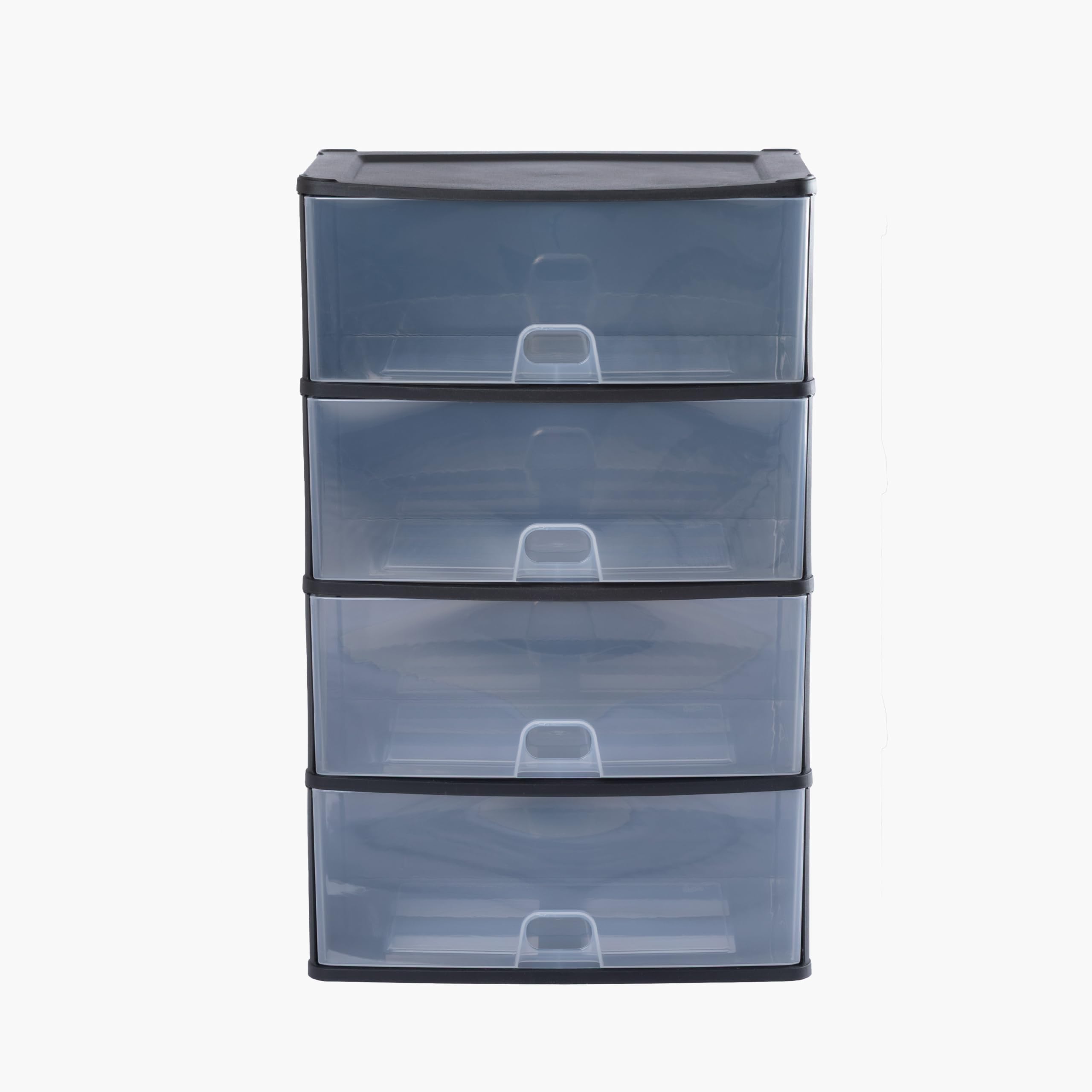 Wham Black/Clear Organise 4 Drawer Large Plastic Storage Unit | 4 X Deep Drawers | Slimline Design | Ideal For Office, School & Home Storage | Made In Uk