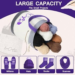 TOGETRUE Yarn Knitting Bag, Yarn Storage Bags for Crocheting On The Go, Embroidery Crochet Bag Organizer for Storing Skein Ball, Short Knitting Needle (Purple)