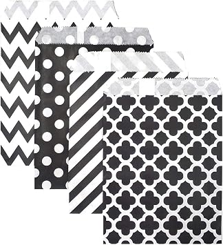 KEYYOOMY 100 Pcs Black Candy Buffet Bags - Small Polka Dot Paper Treat Bags for Wedding & Birthday Party 5 x 7 inch