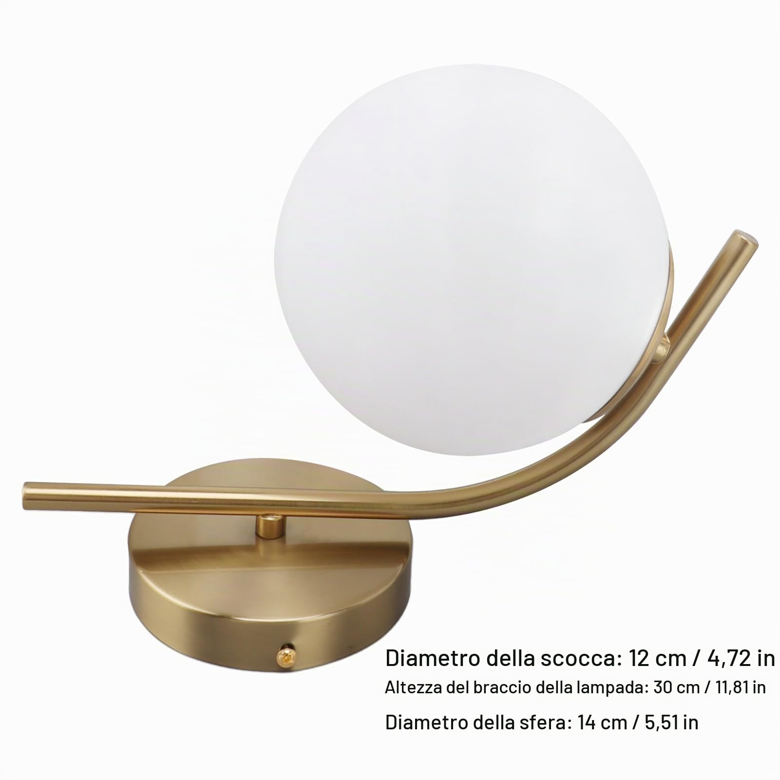 Lampada da Parete Interno, Portalampada da Parete Dorato, E27 Lampada a Muro Paralume di Vetro 12CM, Lampada a Muro Creative Palla di Vetro E27 lampadina NON Contiene, per Camera da Letto, Soggiorno