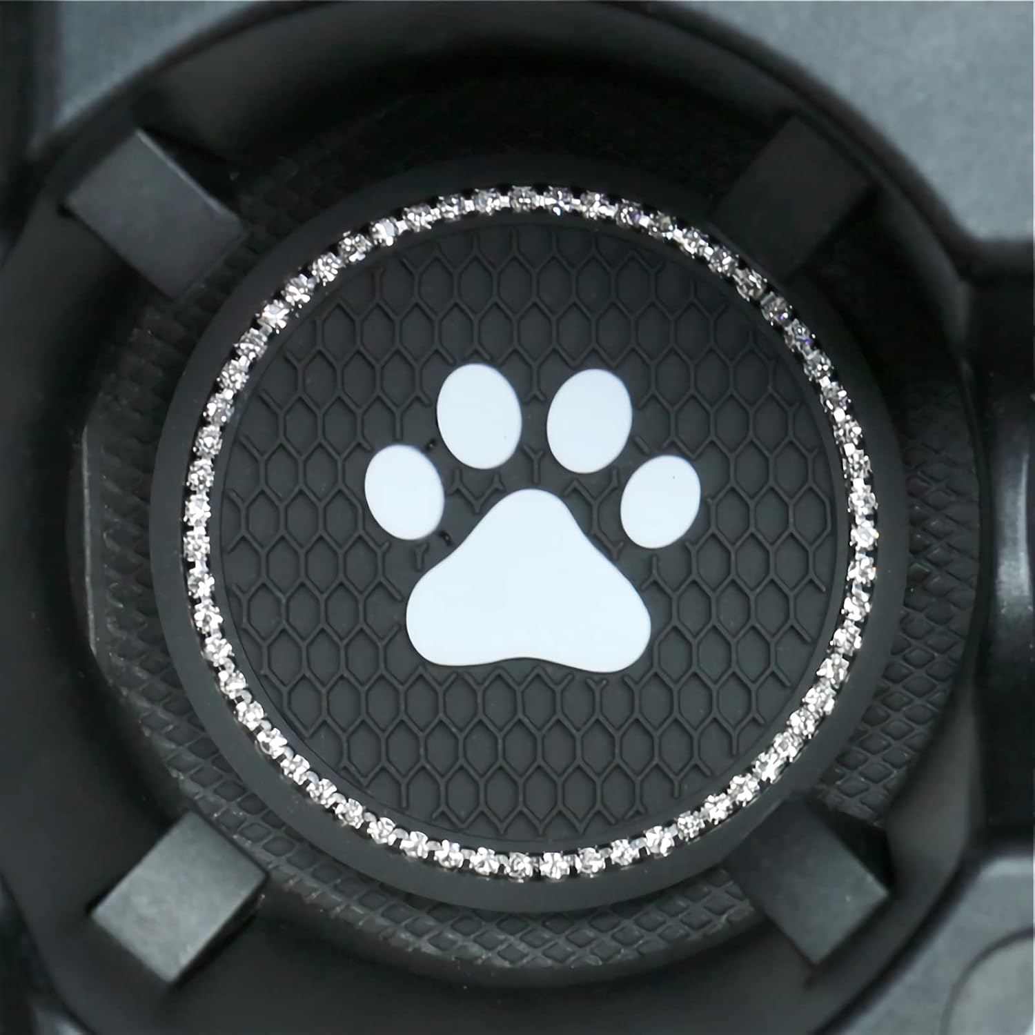 SoSickWithIt, Car Coasters Anti Slip Car Cup Holder - 2.75 inch Universal Bling Dog Paw Car Coasters for Cup Holders Cute Car Accessories 2PCS (Black)