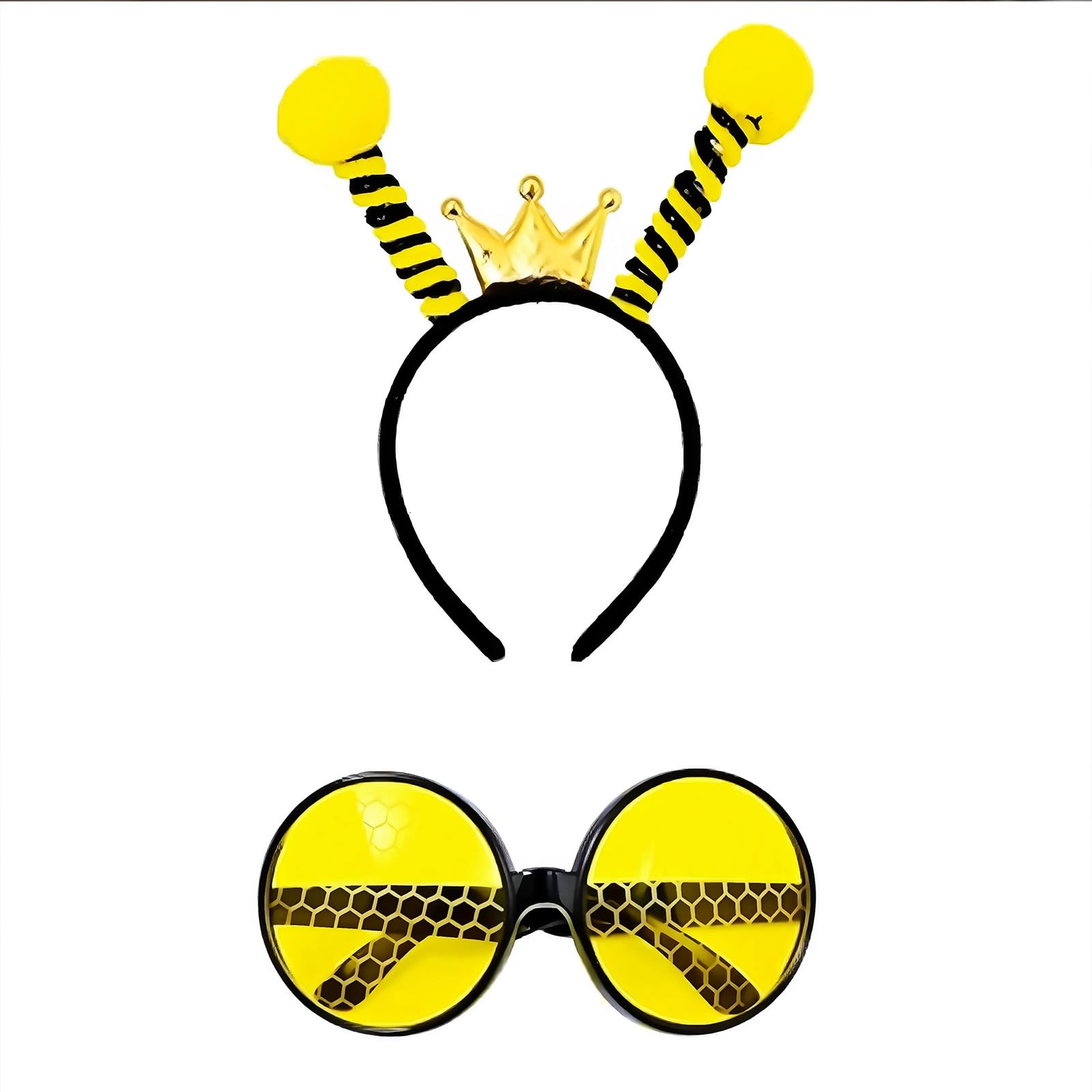 BORFUE 2 Pieces Bee Hairband and Glasses Set Bee Sun Glasses Bee Antenna Headband with Crown Bopper Costume Accessories for Halloween,World Book Day,and Party Cosplay