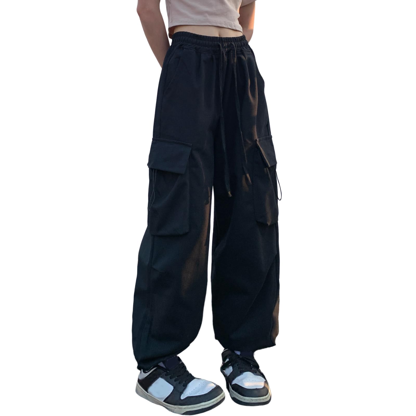 Linsennia Weite Cargohose Damen Sommer Entspannte Passform Y2k Parachute Pants High Waist Freizeithose Teenager Mädchen