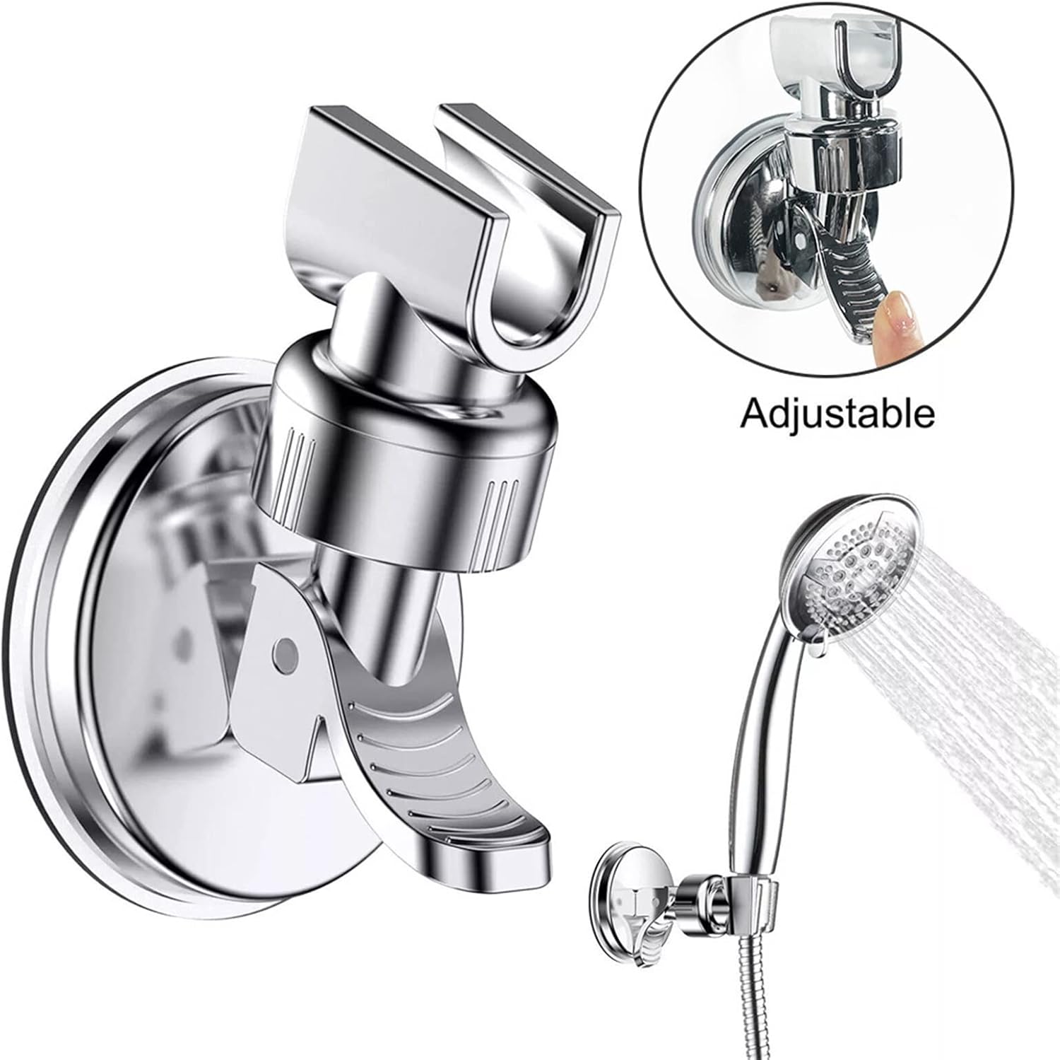 Shower Head Wand Holder, Universal Adjustable Hand Shower Holder Suction Cup Holder Full Plating Shower Rail Head Holder Bathroom Bracket Stable Rotation