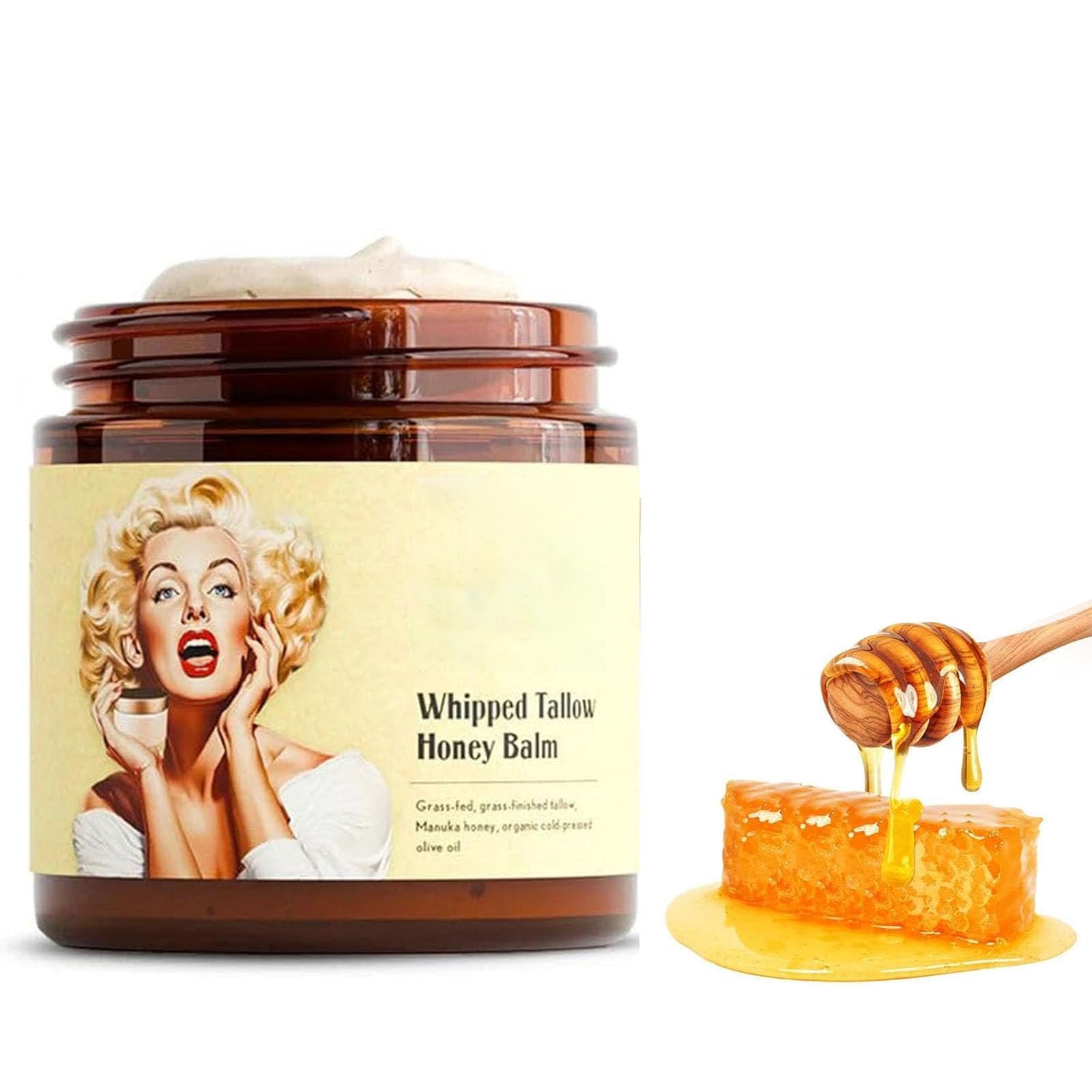 Whipped Beef Tallow and Honey Balm,Tallow Honey Balm,Tallow Face Moisturizer,Grass Fed Grass Finished Face Cream,Hydrates and Nourishes the Skin (1)