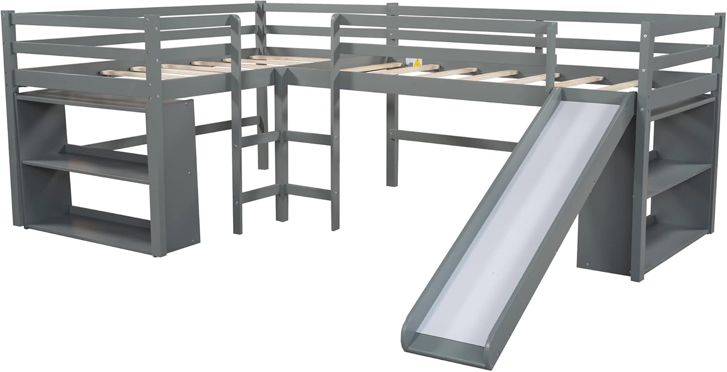 Buy GLORHOME LShaped Twin Size Loft Bed, Space Saving Corner Loftbed