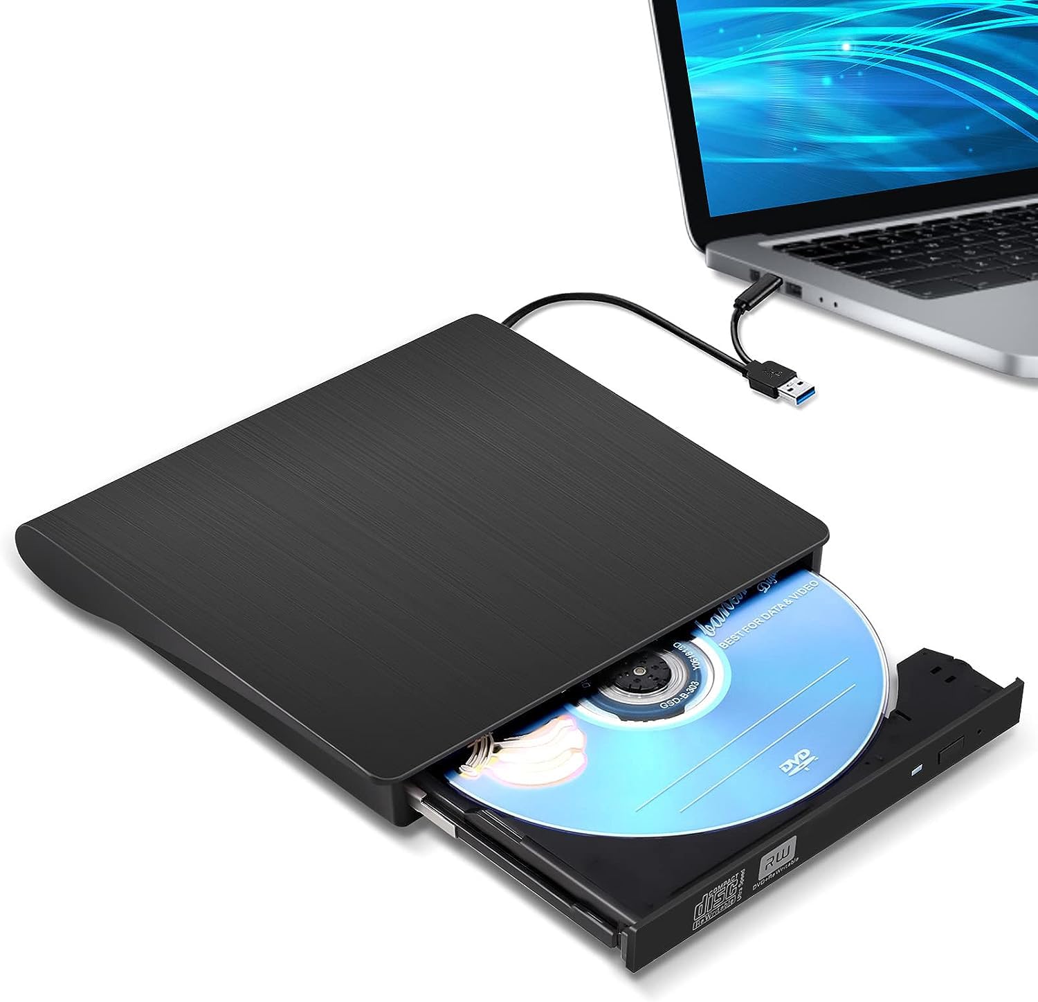 外付け DVDドライブ USB 3.0 type-c 外付CD・DVDドライブ CD/DVDプレーヤー 外付け光学ドライブ PC外付けドライブ ポータブルドライブ CD/DVDドライブ ノートパソコン CD/DVD読取・書込 DVD±RW CD-RW USB3.0/2.0 Window/Mac OS両対応 高速 静音 超スリム 薄型 コンパクト(Black(type-c))