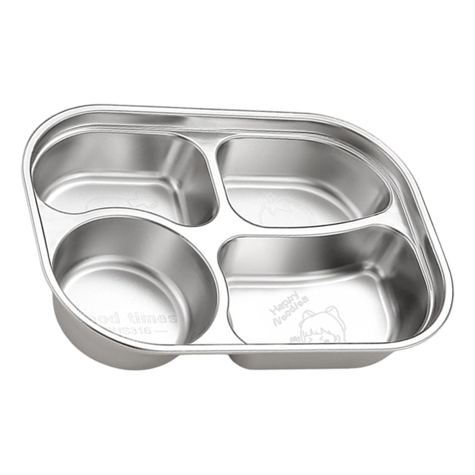 Obotsnoi 316 Nonrust Steel 4 Compartment Kids Plate for Boys Sturdy Dishwasher Safe Toddler Meal Tray with Lovely Design Portable Portable Lunch Plate