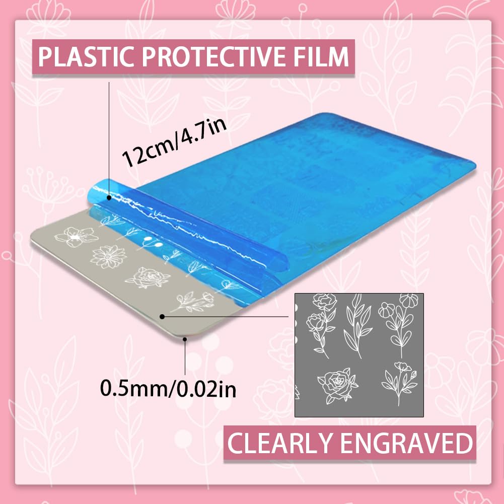 PH PandaHall 3 placas de estampado de uñas, 77 patrones de flores, hojas de flores, plantillas de arte de uñas, plantillas de arte de uñas de acero inoxidable, placas de imagen de uñas para mujer,