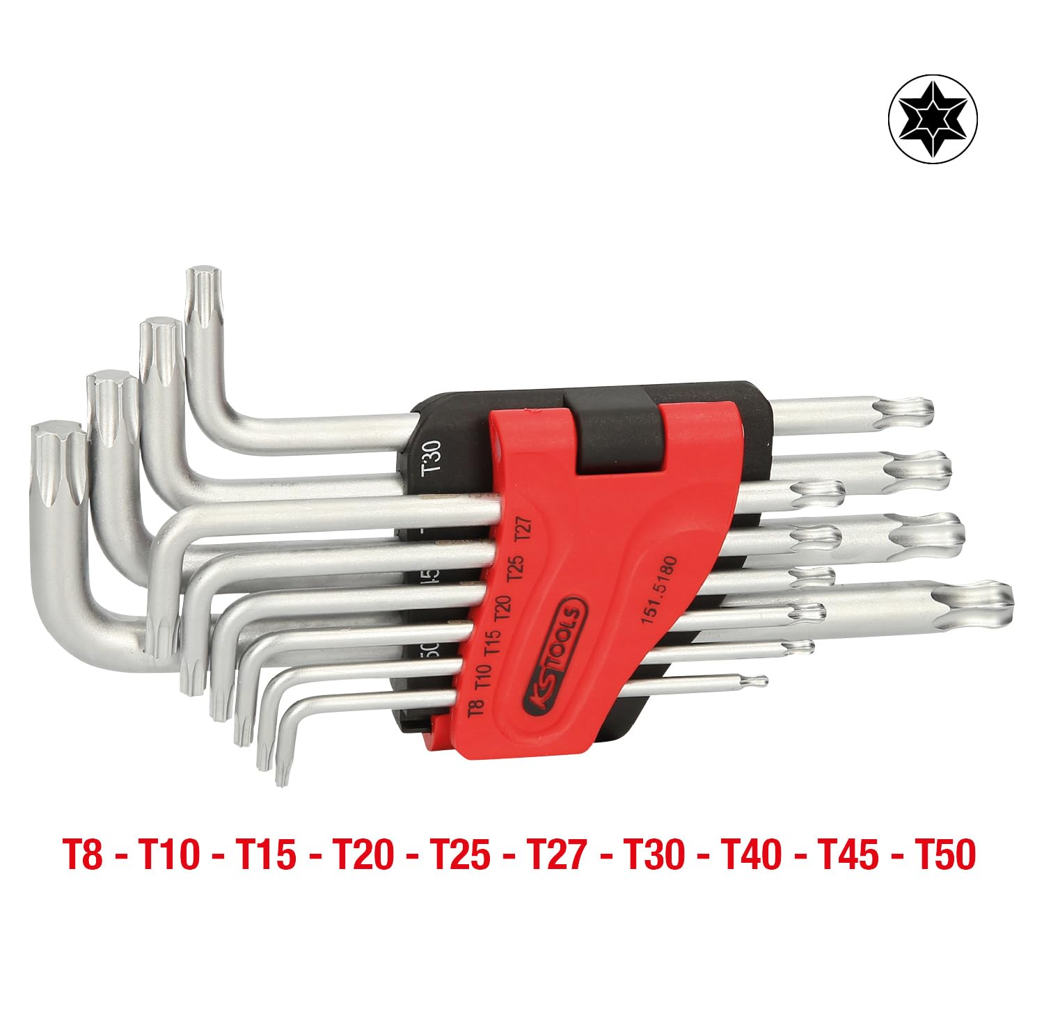 KS Tools 151.5180 Jeu de clés mâles coudées Torx à tête sphérique, longues