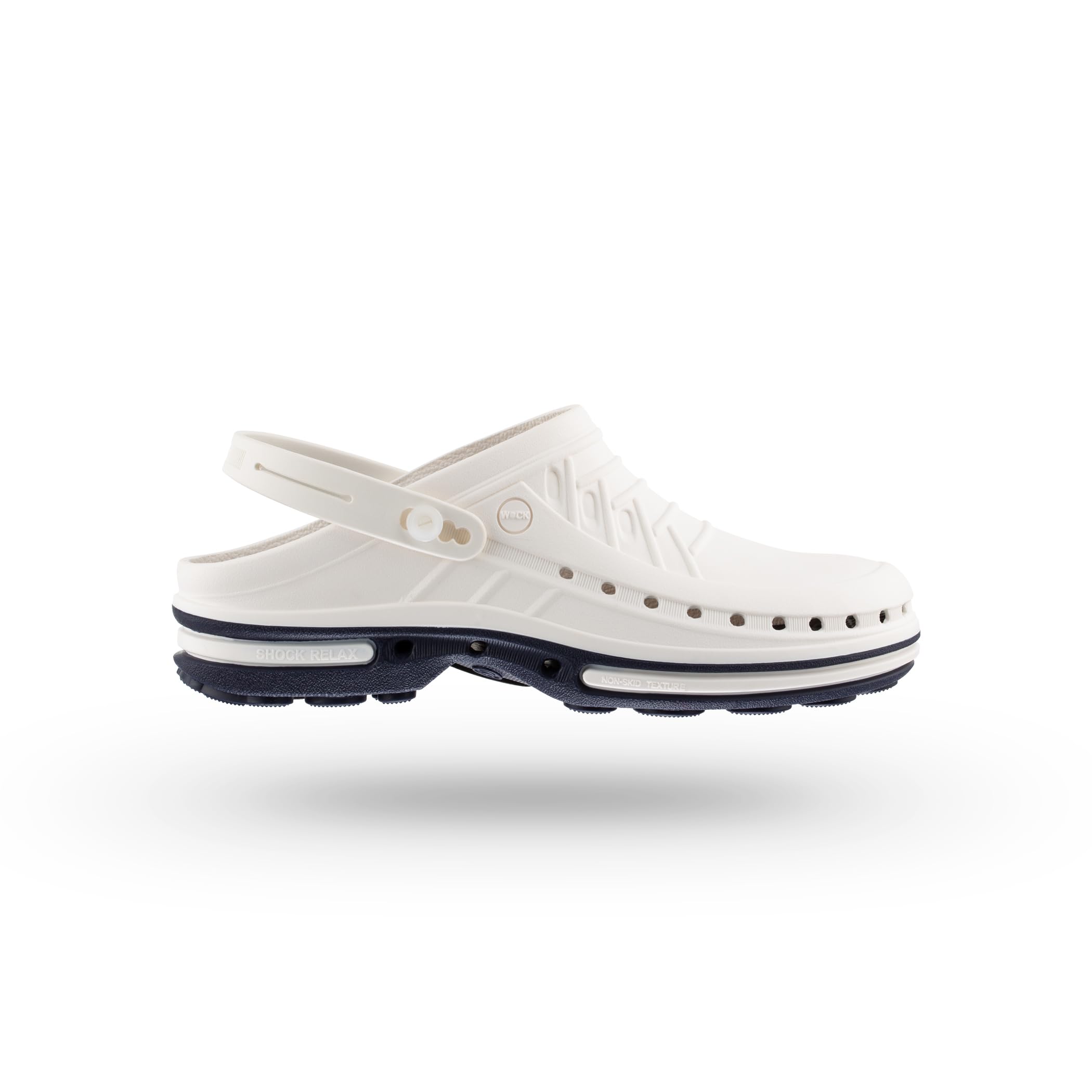 WOCK Clog, Damen Sanitär Clogs Orange/Weiß, Unisex - Mann Frau Clog mit Fersenriemen, Sterilisierbarund mit Zitronenaroma - Größenbereich 35-48
