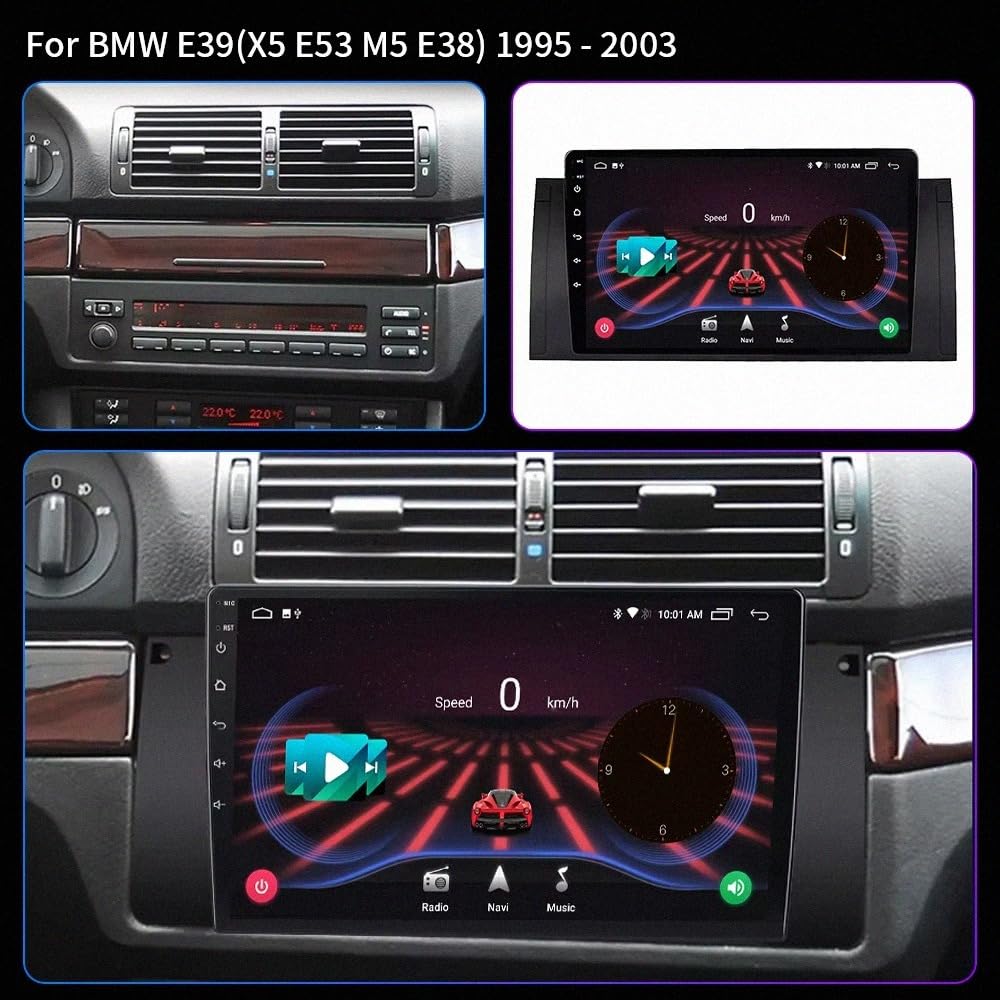 Car Stereo Carplay Radio de Coche para BMW 5 E39 E53 X5 M5 1995-2006 Soporta Bluetooth, Control Volante, USB, WiFi, 4G, Mirror-Link, GPS Navegador/Radio FM, 4 Nuclear 1G+32G