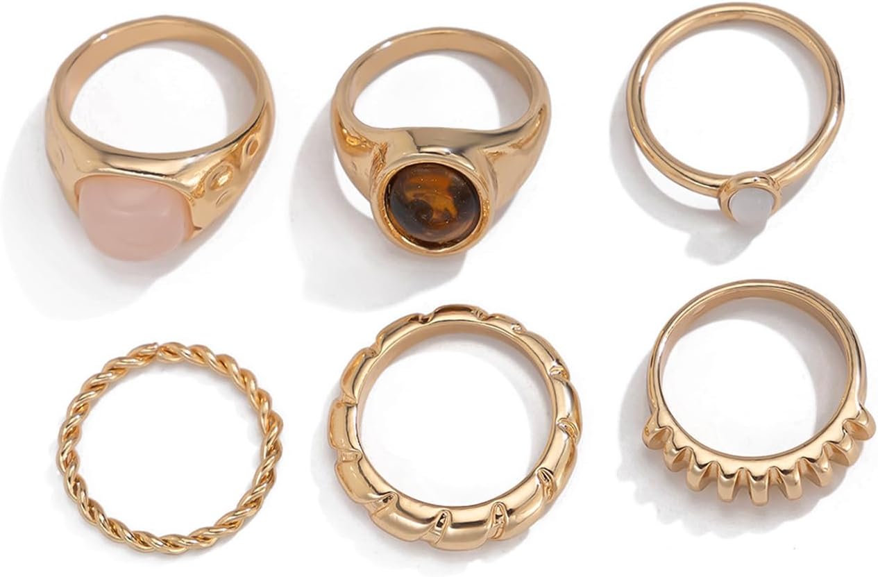 Chunky Gold Stack Knuckle Rings for Women,Vintage Brown Stackable Rings Set Jewelry Accessories - Image 8