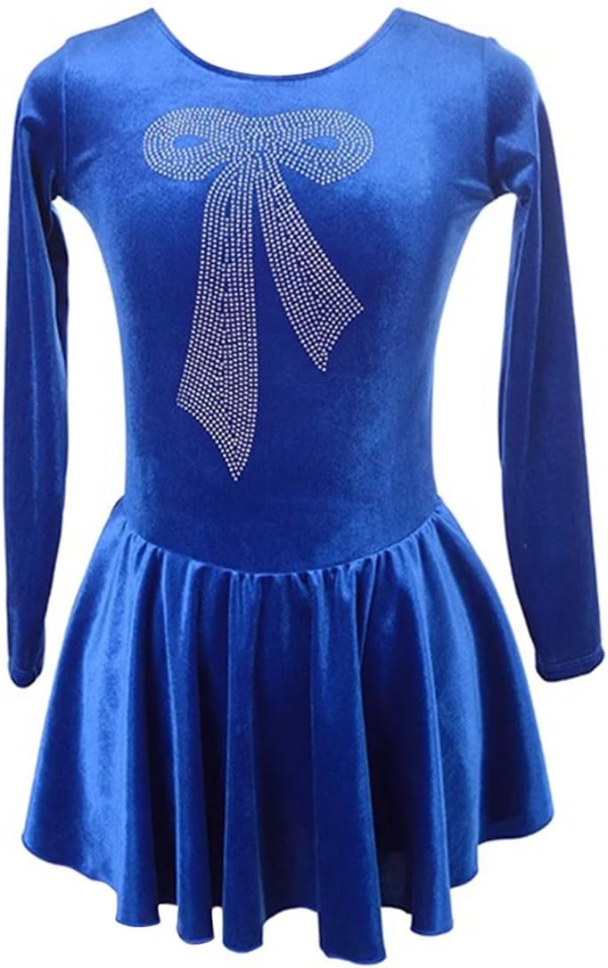 Winter Sports Figure Skating Dress Women Velvet Long Sleeves Rhinestones Competition Training Gymnastics Leotard