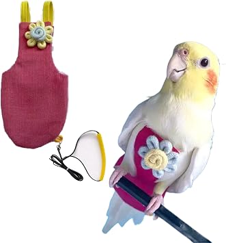 Bird Diaper Harness Flight Suit Clothes with Flying Leash for Parrots Cockatiel Pet Birds, Parrot Clothes, Bird Training Nappy Suit Liners Clothes Medium,Rose Red