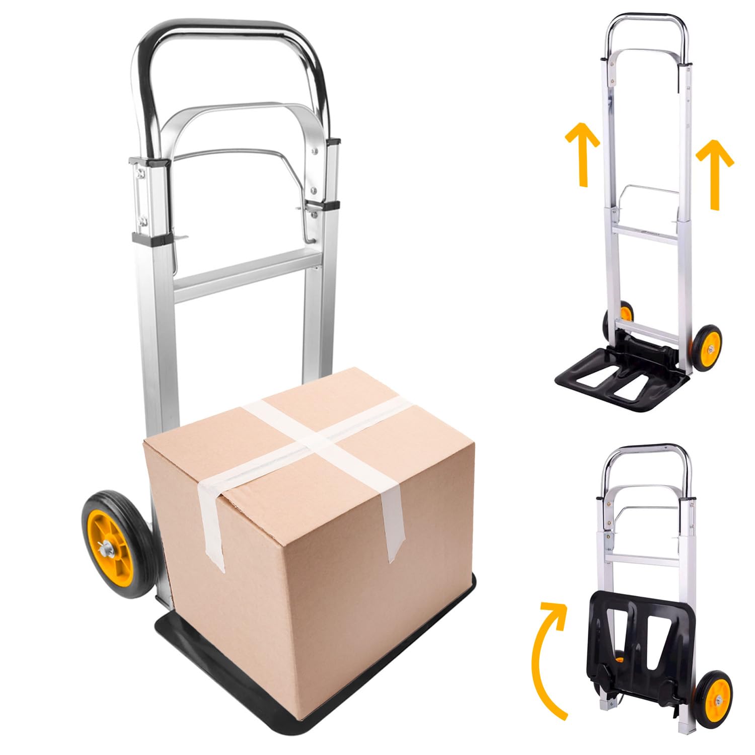 Avilia Carrello Portacarichi Pieghevole - Portapacchi a 2 Ruote con Struttura in Alluminio e Manico Telescopico, Ideale per Pacchi e Bagagli, 385x245mm, Portata 90kg