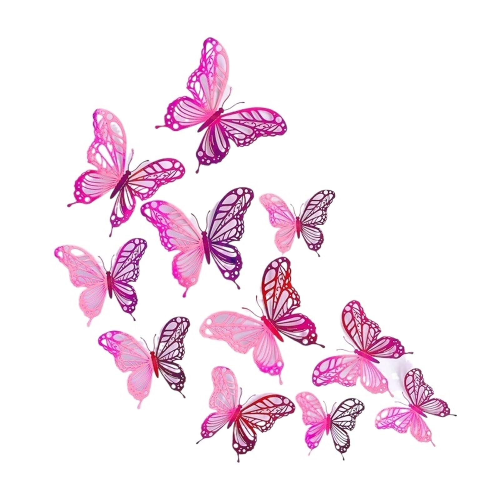 12Pcs 3D Effect Butterflies Wall Stickers Beautiful Colorful Butterfly For Kids Room Living Decals Home Decoration(Rose Red)