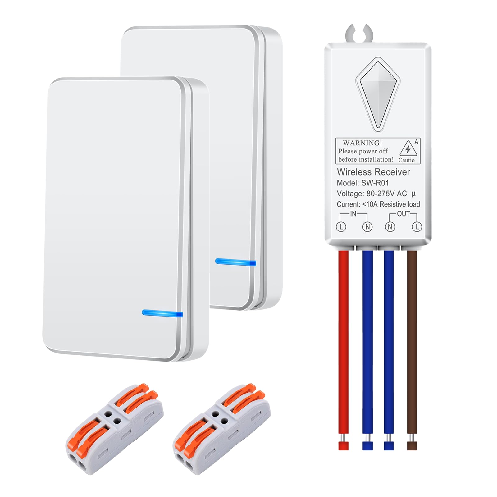 NineLeaf Interrupteur Sans Fil 220V Va Et Vient IP66 Étanche Portée 100 m 2 Interrupteurs 1 Récepteur