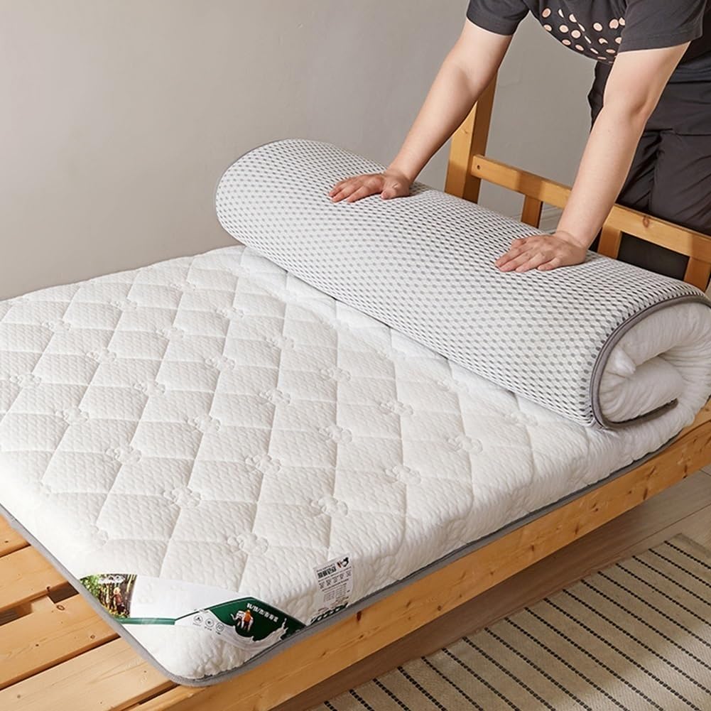 Materasso futon giapponese queen size in fibra di soia in lattice ispessito pieghevole arrotolabile tappetino per casa studente dormitorio letto a castello bianco 80 x 200 x 9 cm