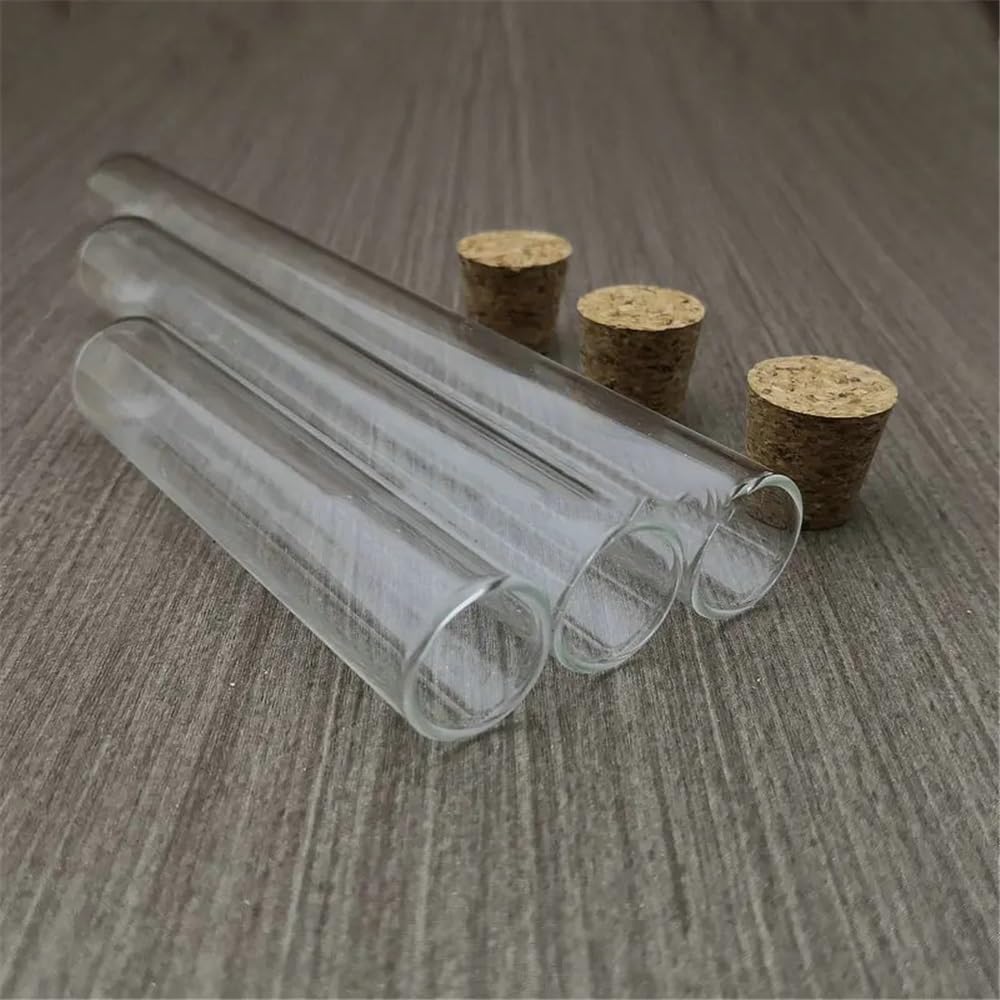 Tubo de vidrio de laboratorio de 20 mm de diámetro exterior, fondo redondo, espesado, reactivo de vidrio con tapón de corcho.(20x150mm 20pcs)