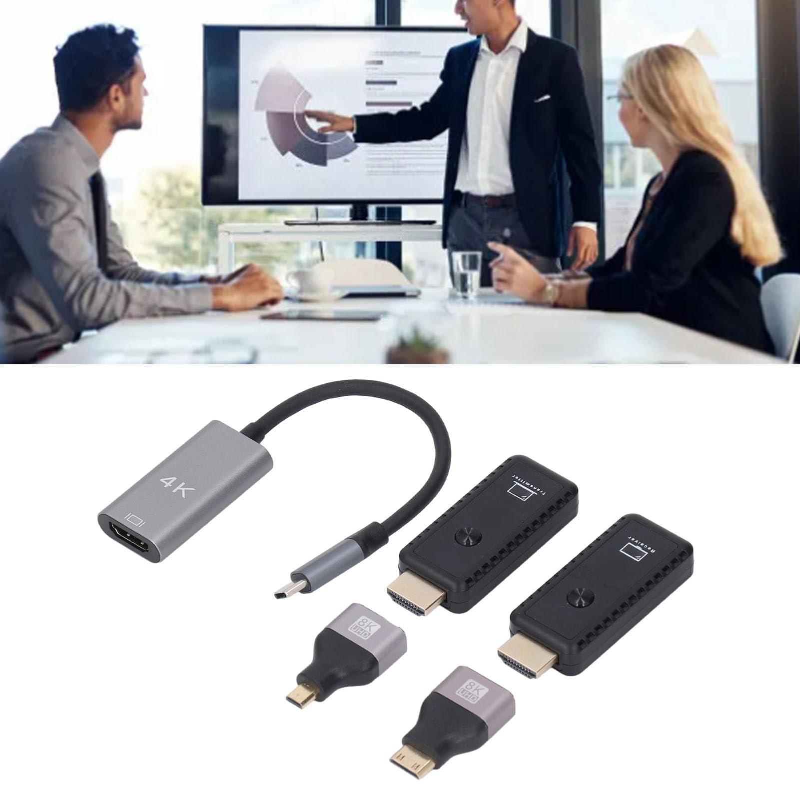 Yosoo Bezprzewodowy Interfejs HD Multimedia Extender, Transmisja 1080P 60Hz, Obsługa 4K 8K, Nadajnik i Odbiornik 30m, do Rozrywki, Konferencji, Demonstracji, Projekcji