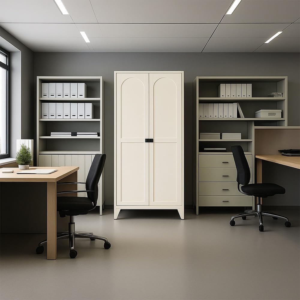 71" Metal Storage Cabinet with Keyless 3-Digit Combination Lock, Adjustable Shelves, Reinforced Steel Body, Magnetic Doors, for Office/Warehouse/Garage（Beige）