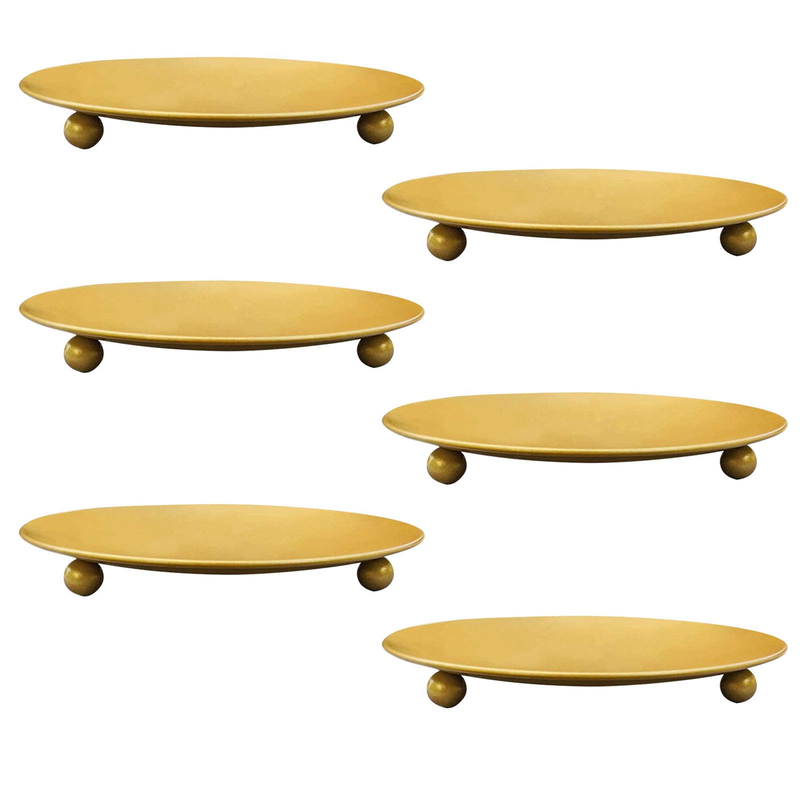 YiSeyruo Iron Plate Candle Holders: Decorative Iron Pillar Candle Plate 3.85" Diameter Candle Holders Candle Stand for LED & Wax Candles Wedding Christmas Spa | Set of 6 Candlestick Holders (Gold)…
