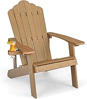 Vista 21 de Giantex Silla Adirondack para exteriores, sillas de patio de gran tamaño con portavasos oculto, veta de madera realista, capacidad de peso de 380