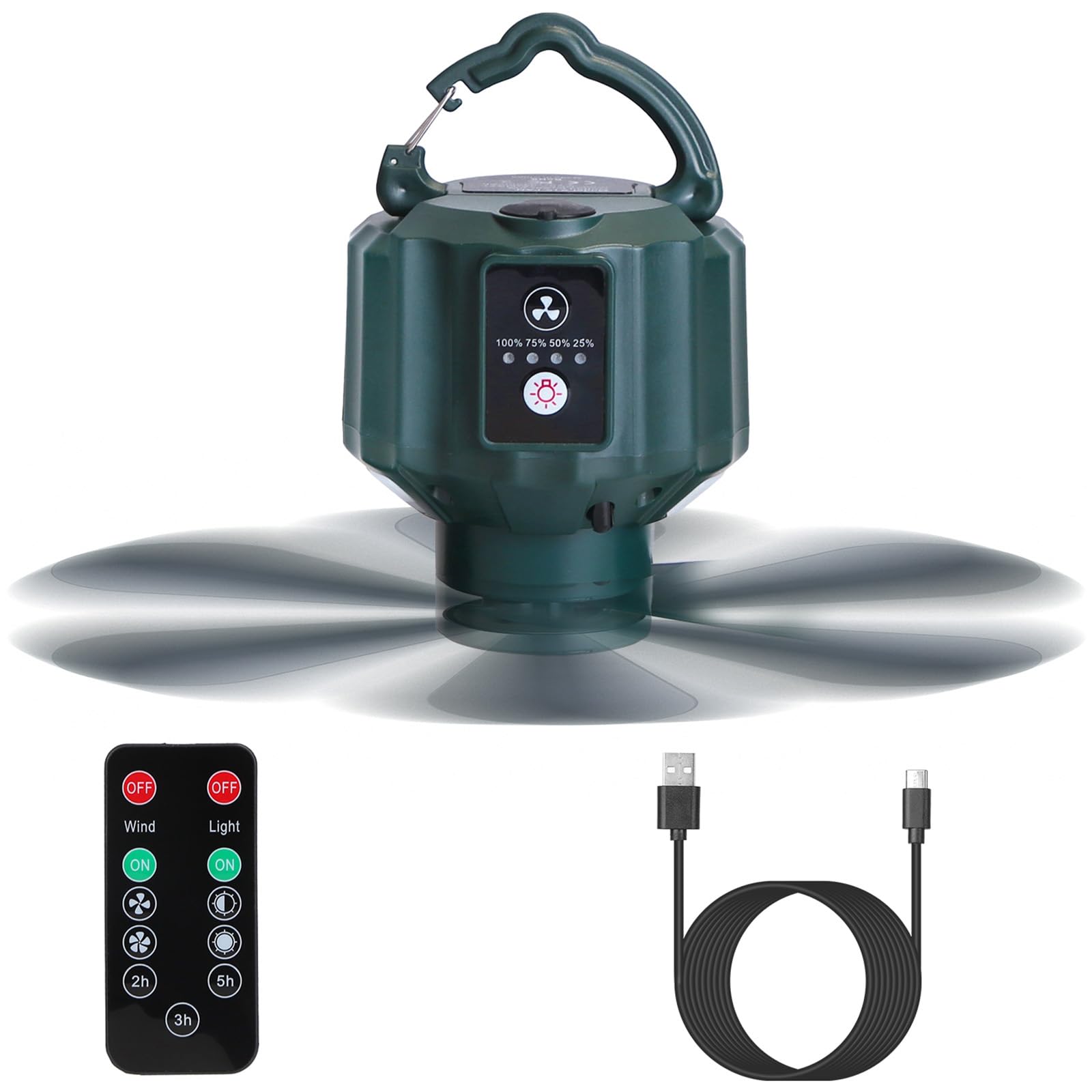 Tent Ceiling Fan for Camping,5200mAh USB Battery Operated Portable Camping Fan Hanging Tent Lantern Fan with 3 LED Light Brightness 3 Fan Speed Smart Timer Remote Control for Outdoor Tent Canopy,RV