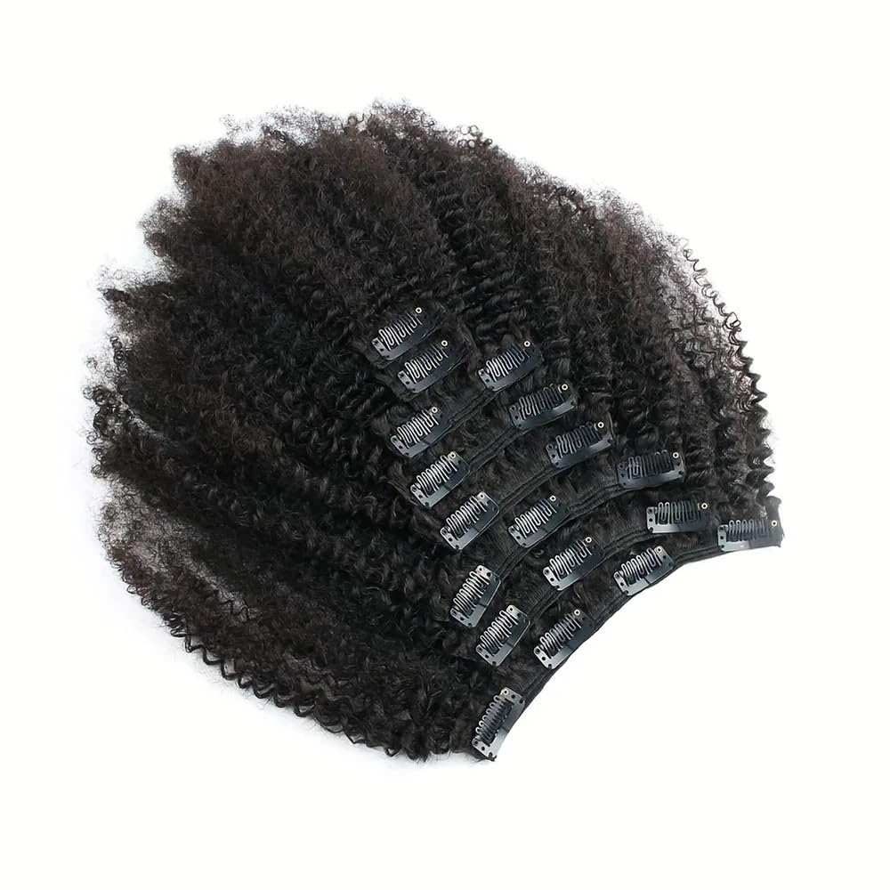 Afro-Locken-Clip-in-Extensions aus Echthaar, 8-teilig mit 18 Clips, 120 g/Set, brasilianisches Remy-Haar for schwarze Frauen(10inch)