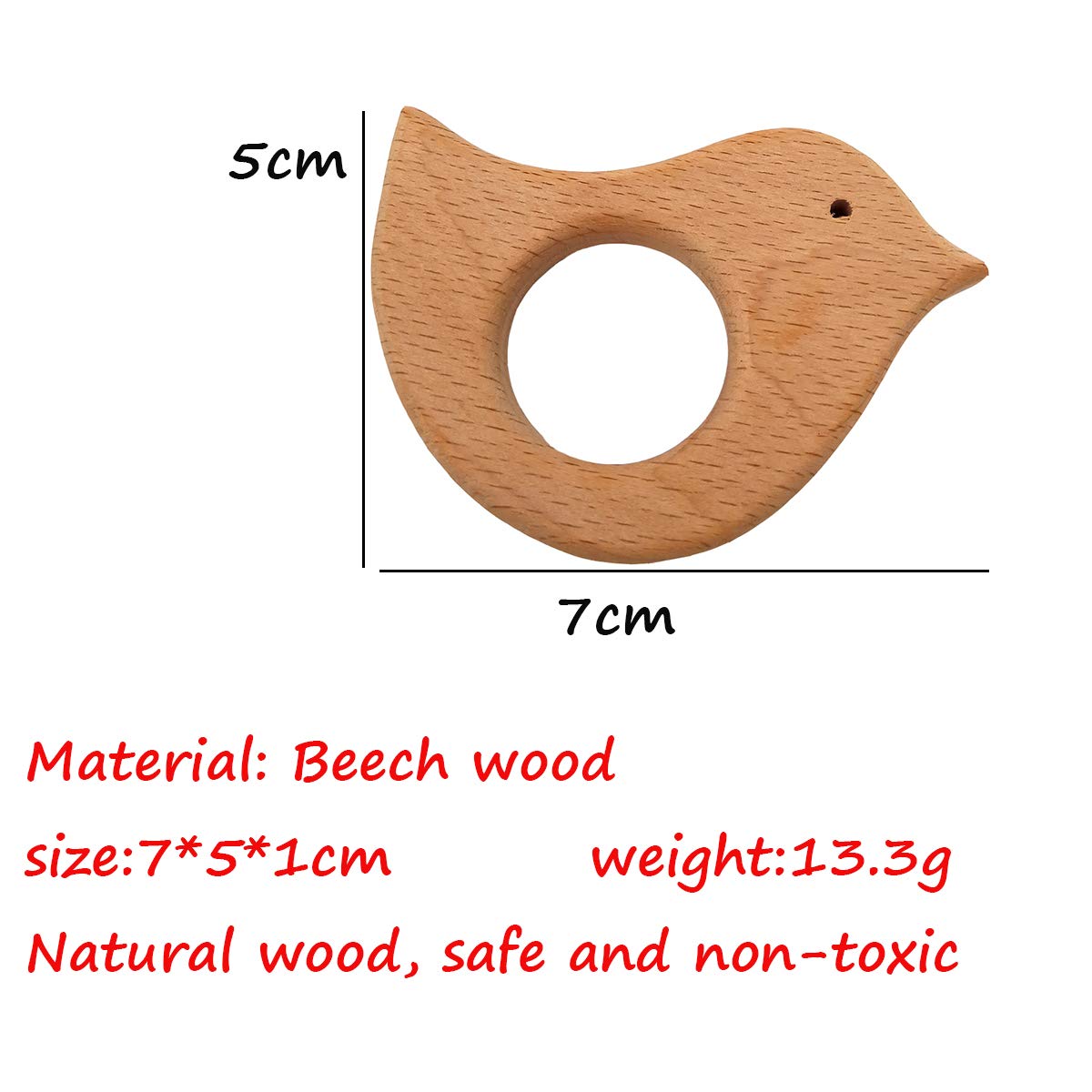 Alenybeby 10pcs Lovely Cartoon Wood Bird Teether Pure Natural Animal Shape Beech Wooden Teething Toys Handmade Pattern DIY Jewelry Making Necklace Pendant (Bird 10pcs)