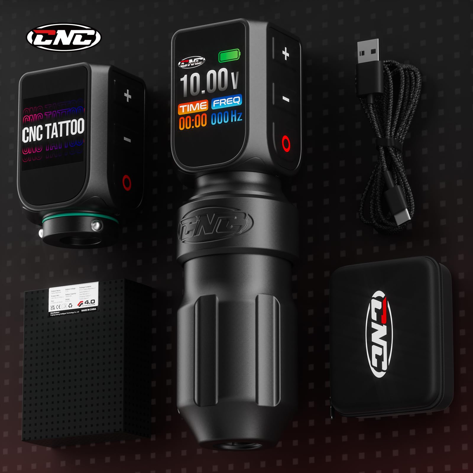 Wireless Tattoo Maschine, CNC Rotary Pen with 3200mAh Dual Batteries Power Supply Tattoo Gun LED Display 4.0 Stroke Coreless Motor for Tattoo Professionals and Beginners CNC-M2-E77PRO-1