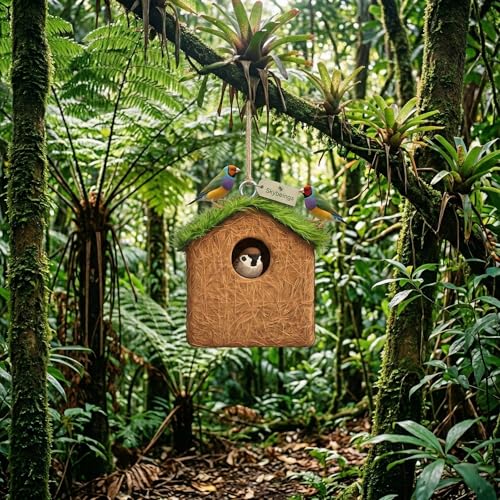 Image of Natural Coir Bird House for Outside, Eco-Friendly Woven Fiber Nesting Box for Sparrows & Small Birds, Decorative Hanging Bird Hut for Garden, Balcony (Pack of 2)